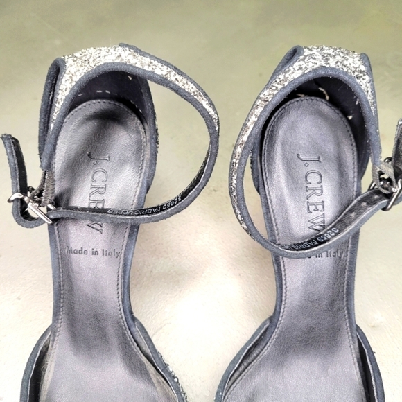 J.Crew Collection Italian Artisan Glitter Peep Toe Heels [NWOT] 🖤🤍 - Picture 6 of 12